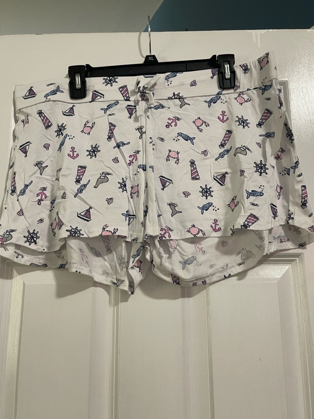 Women’s White Nautical Print Athletic Lounge Shorts